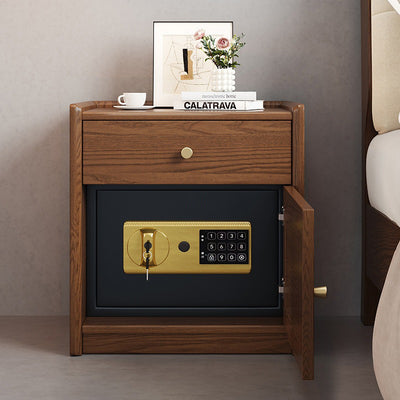 Modern Minimalist Square Rubberwood Steel Rattan Weaving Safe Deposit Box Nightstand 1-Drawer For Bedroom