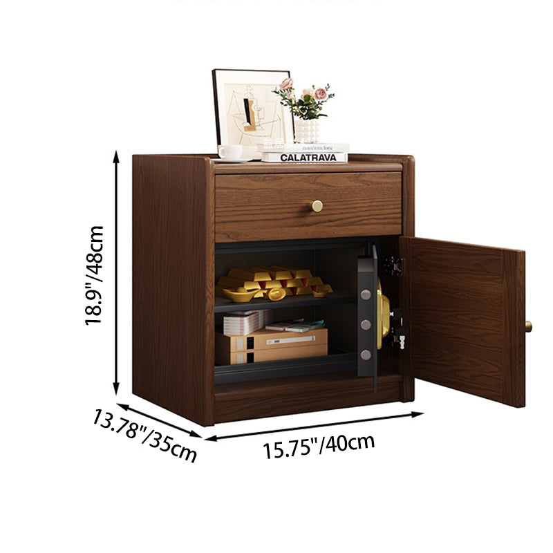 Modern Minimalist Square Rubberwood Steel Rattan Weaving Safe Deposit Box Nightstand 1-Drawer For Bedroom