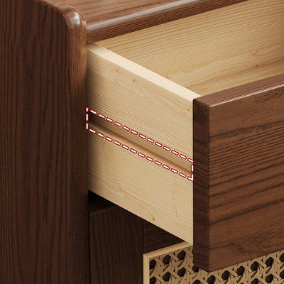Modern Minimalist Square Rubberwood Steel Rattan Weaving Safe Deposit Box Nightstand 1-Drawer For Bedroom