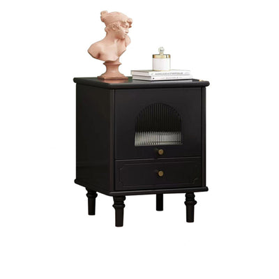 Contemporary Scandinavian Square Solid Wood Glass Nightstand 1-Drawer For Bedroom