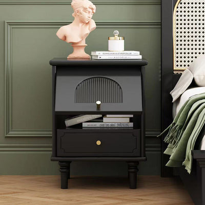 Contemporary Scandinavian Square Solid Wood Glass Nightstand 1-Drawer For Bedroom