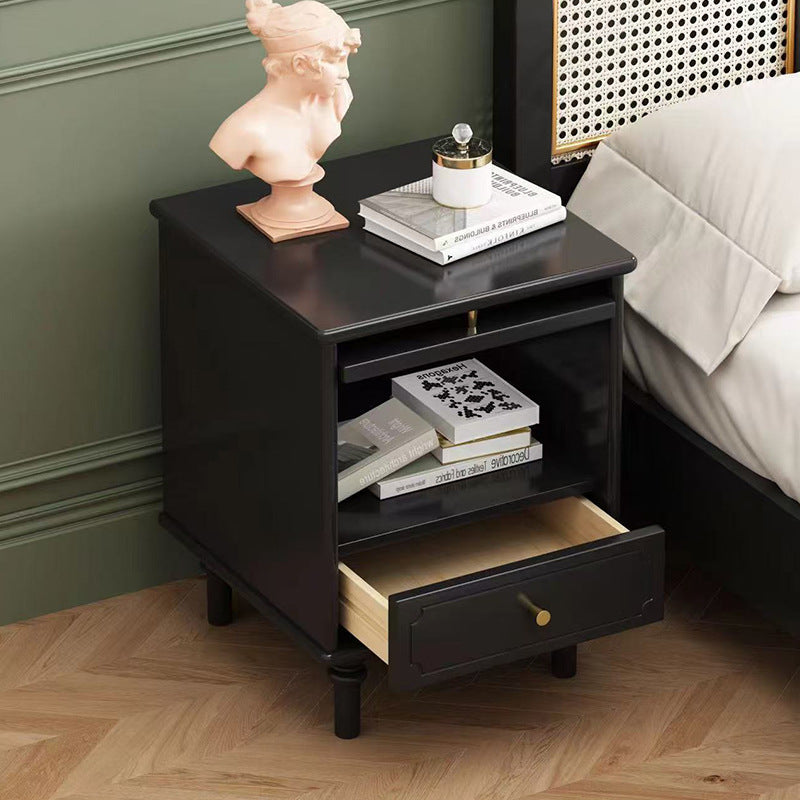 Contemporary Scandinavian Square Solid Wood Glass Nightstand 1-Drawer For Bedroom