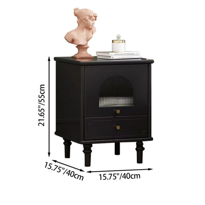 Contemporary Scandinavian Square Solid Wood Glass Nightstand 1-Drawer For Bedroom