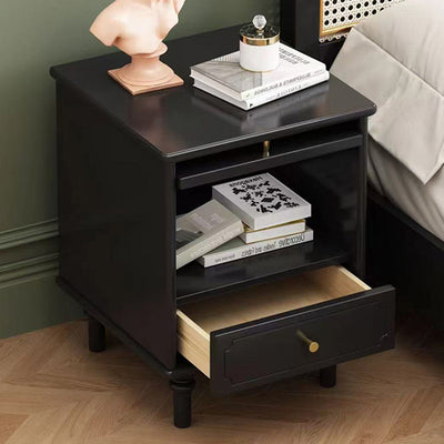 Contemporary Scandinavian Square Solid Wood Glass Nightstand 1-Drawer For Bedroom