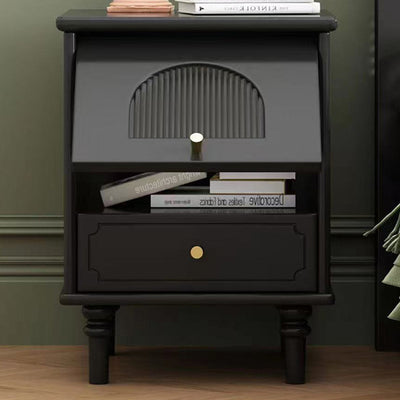 Contemporary Scandinavian Square Solid Wood Glass Nightstand 1-Drawer For Bedroom