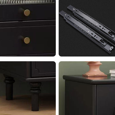 Contemporary Scandinavian Square Solid Wood Glass Nightstand 1-Drawer For Bedroom