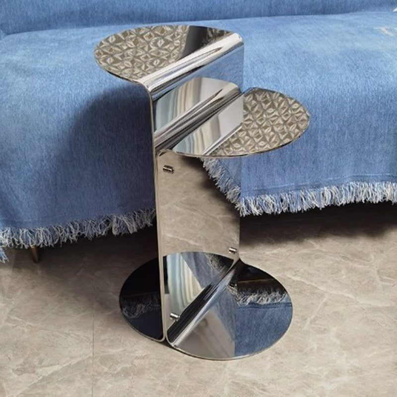 Contemporary Industrial Arc Rectangular Stainless Steel End Table 3-Tier For Living Room