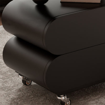 Modern Minimalist Oval Carbon Steel Rock Slab Movable Coffee Table 2-Drawer For Living Room