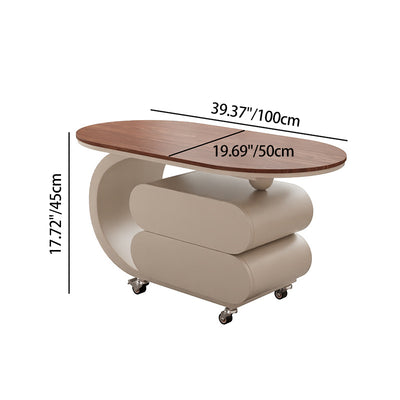 Modern Minimalist Oval Carbon Steel Rock Slab Movable Coffee Table 2-Drawer For Living Room