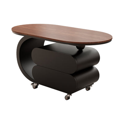 Modern Minimalist Oval Carbon Steel Rock Slab Movable Coffee Table 2-Drawer For Living Room