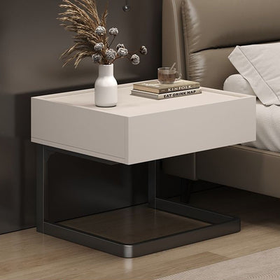 Modern Minimalist Rectangular Iron Plywood Suspended Nightstand 1-Drawer For Bedroom