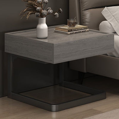 Modern Minimalist Rectangular Iron Plywood Suspended Nightstand 1-Drawer For Bedroom