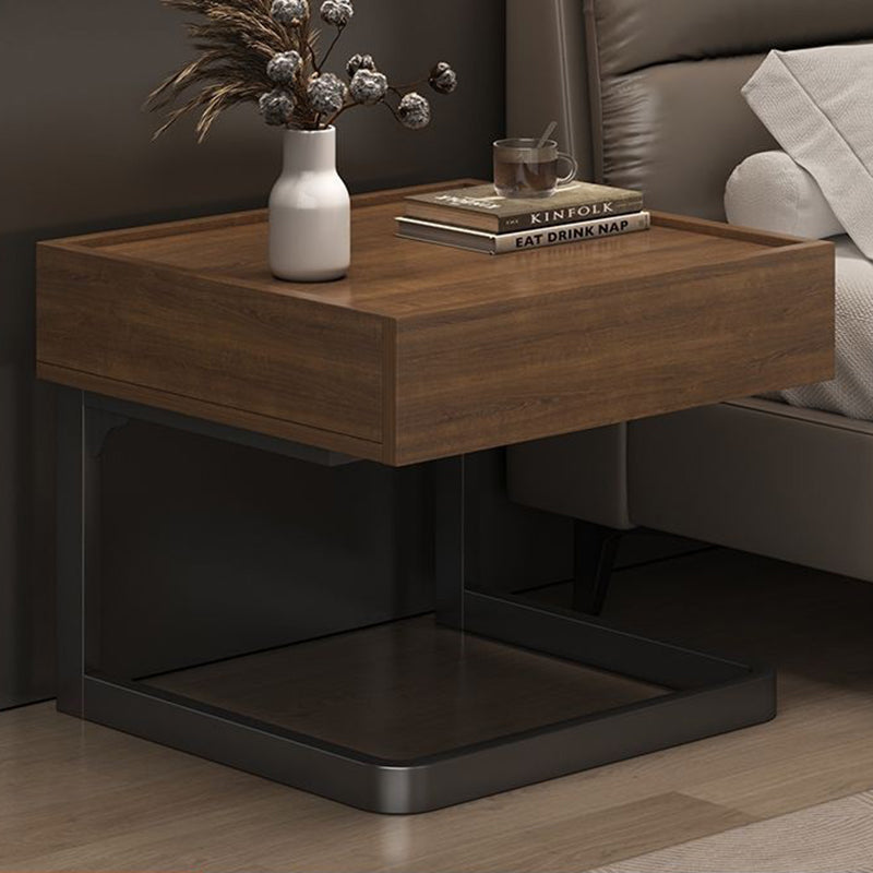 Modern Minimalist Rectangular Iron Plywood Suspended Nightstand 1-Drawer For Bedroom