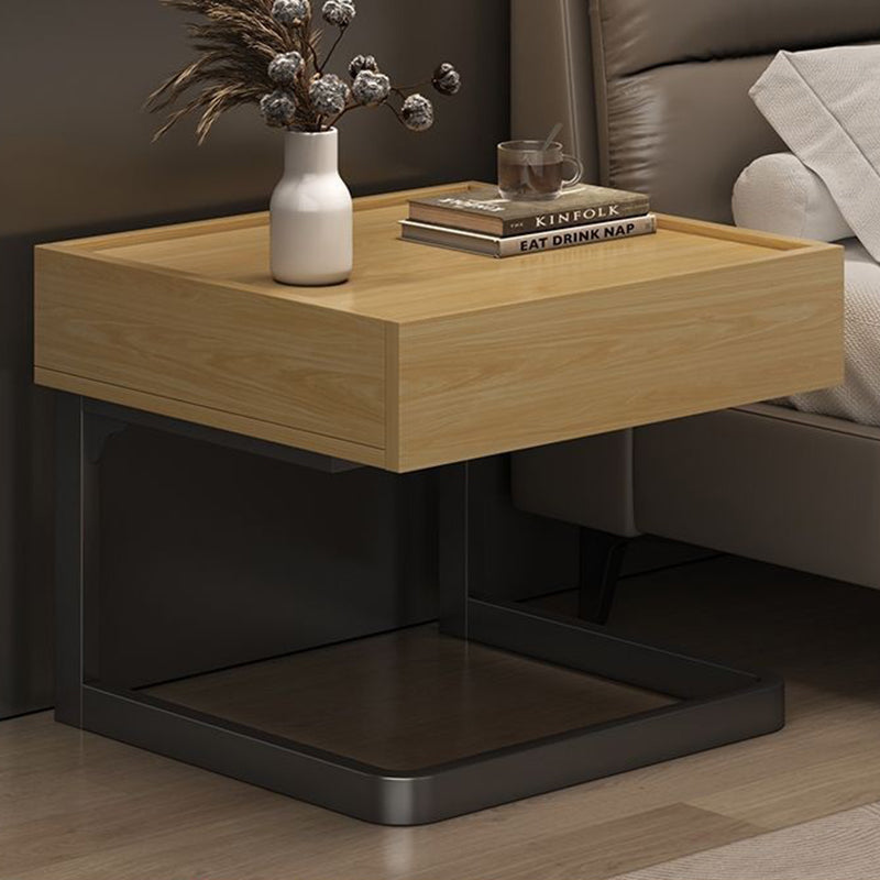 Modern Minimalist Rectangular Iron Plywood Suspended Nightstand 1-Drawer For Bedroom