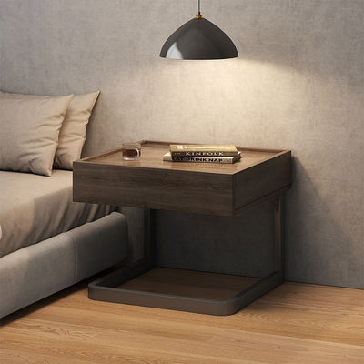 Modern Minimalist Rectangular Iron Plywood Suspended Nightstand 1-Drawer For Bedroom