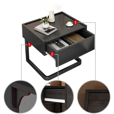Modern Minimalist Rectangular Iron Plywood Suspended Nightstand 1-Drawer For Bedroom