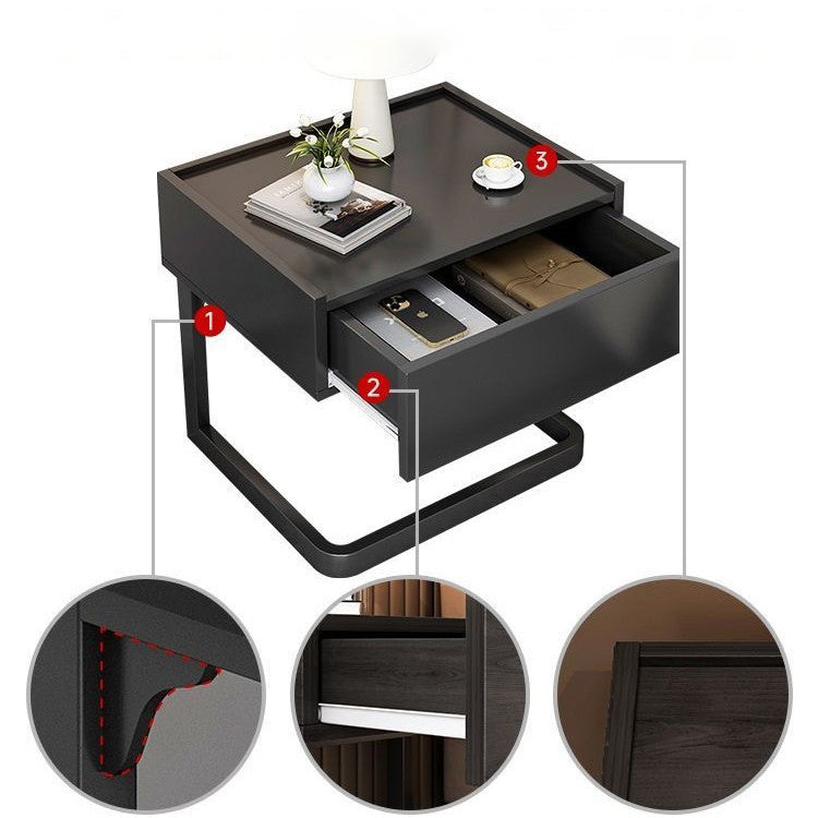 Modern Minimalist Rectangular Iron Plywood Suspended Nightstand 1-Drawer For Bedroom