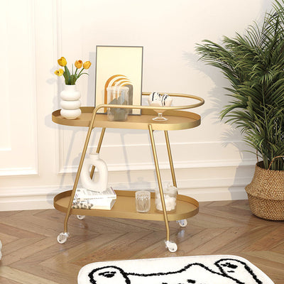 Modern Minimalist Oval Iron Movable End Table 2-Tier For Living Room