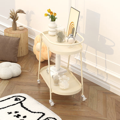 Modern Minimalist Oval Iron Movable End Table 2-Tier For Living Room