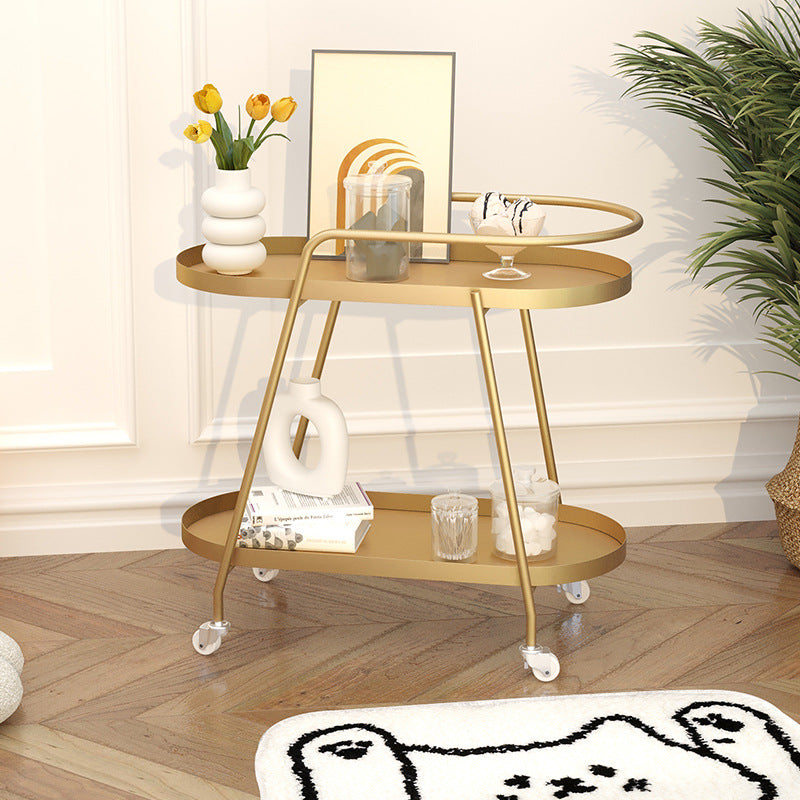 Modern Minimalist Oval Iron Movable End Table 2-Tier For Living Room