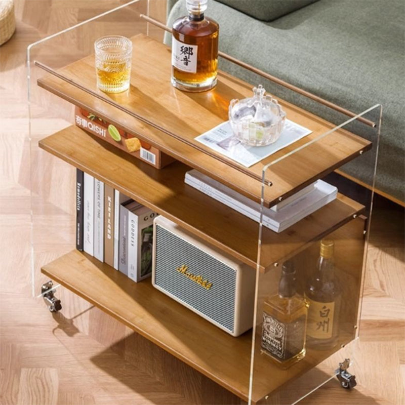 Modern Simplicity Rectangular Bamboo Acrylic Movable End Table 3-Tier For Living Room
