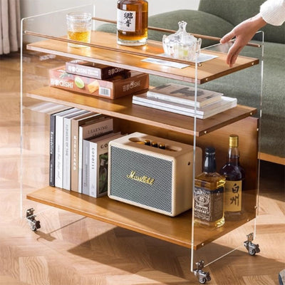Modern Simplicity Rectangular Bamboo Acrylic Movable End Table 3-Tier For Living Room