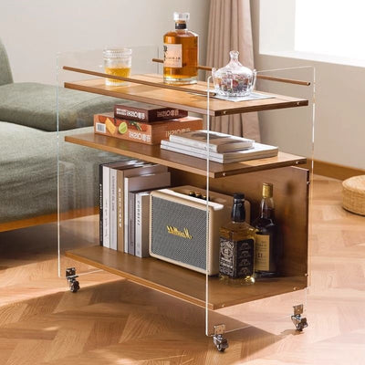 Modern Simplicity Rectangular Bamboo Acrylic Movable End Table 3-Tier For Living Room