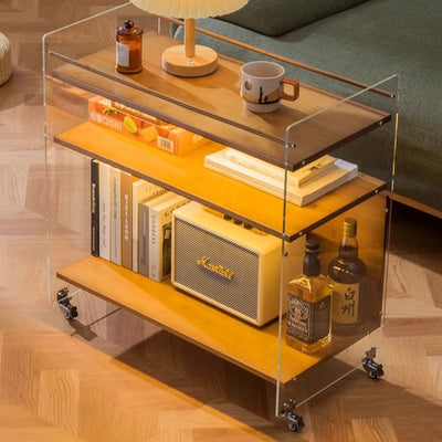 Modern Simplicity Rectangular Bamboo Acrylic Movable End Table 3-Tier For Living Room