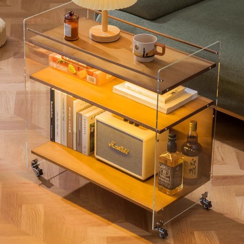 Modern Simplicity Rectangular Bamboo Acrylic Movable End Table 3-Tier For Living Room