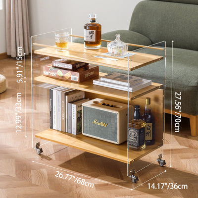Modern Simplicity Rectangular Bamboo Acrylic Movable End Table 3-Tier For Living Room