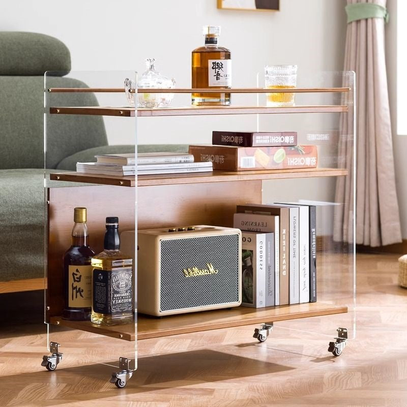 Modern Simplicity Rectangular Bamboo Acrylic Movable End Table 3-Tier For Living Room