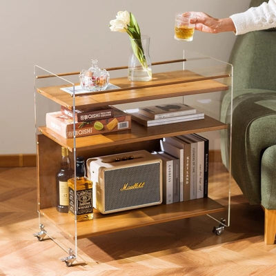 Modern Simplicity Rectangular Bamboo Acrylic Movable End Table 3-Tier For Living Room