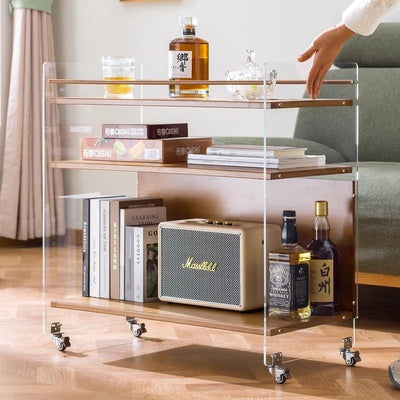Modern Simplicity Rectangular Bamboo Acrylic Movable End Table 3-Tier For Living Room