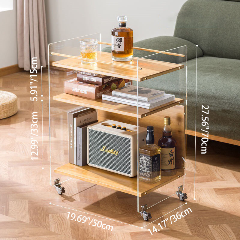 Modern Simplicity Rectangular Bamboo Acrylic Movable End Table 3-Tier For Living Room
