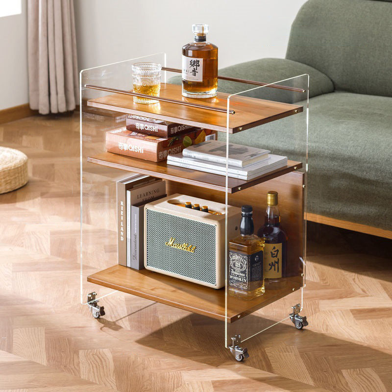 Modern Simplicity Rectangular Bamboo Acrylic Movable End Table 3-Tier For Living Room