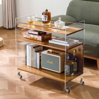 Modern Simplicity Rectangular Bamboo Acrylic Movable End Table 3-Tier For Living Room