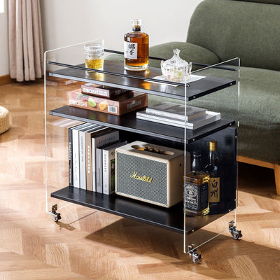 Modern Simplicity Rectangular Bamboo Acrylic Movable End Table 3-Tier For Living Room