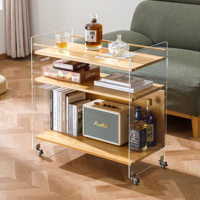 Modern Simplicity Rectangular Bamboo Acrylic Movable End Table 3-Tier For Living Room