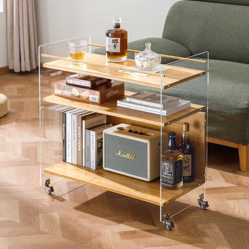 Modern Simplicity Rectangular Bamboo Acrylic Movable End Table 3-Tier For Living Room