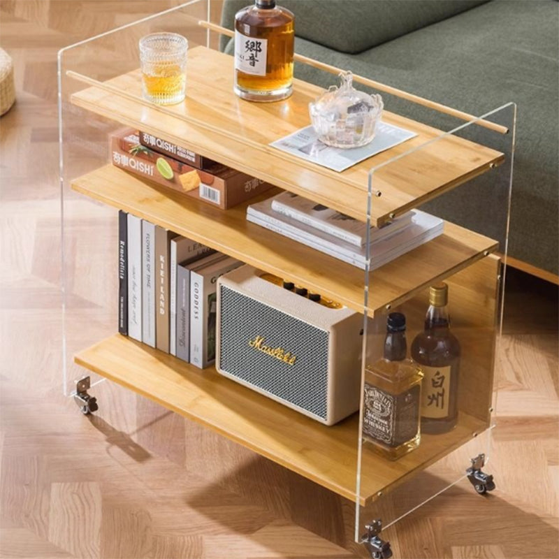 Modern Simplicity Rectangular Bamboo Acrylic Movable End Table 3-Tier For Living Room