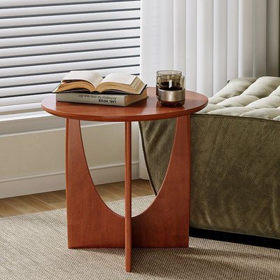 Modern Minimalist Round Solid Wood End Table 1-Tier For Living Room
