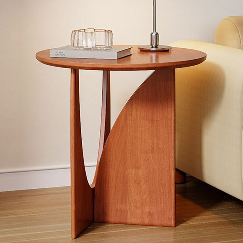 Modern Minimalist Round Solid Wood End Table 1-Tier For Living Room