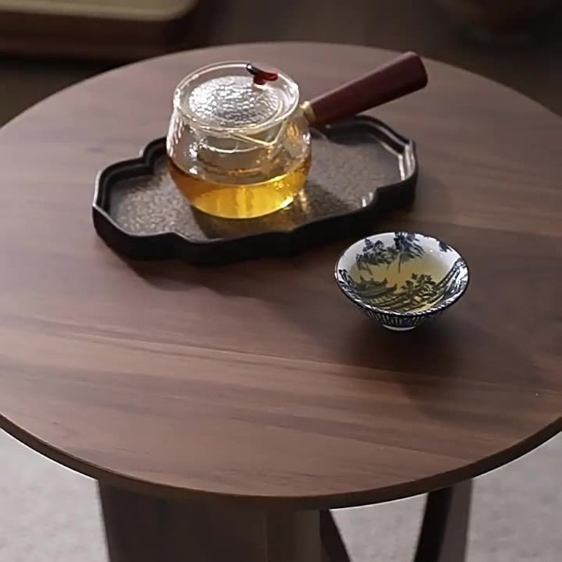 Modern Minimalist Round Solid Wood End Table 1-Tier For Living Room