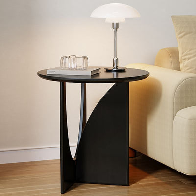 Modern Minimalist Round Solid Wood End Table 1-Tier For Living Room