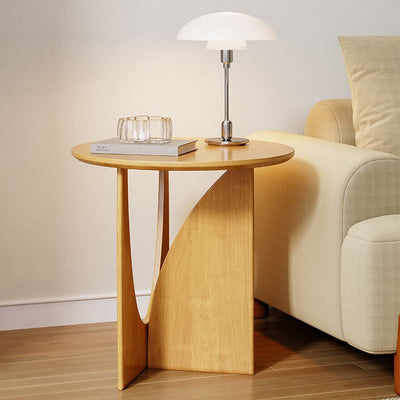 Modern Minimalist Round Solid Wood End Table 1-Tier For Living Room