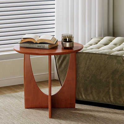 Modern Minimalist Round Solid Wood End Table 1-Tier For Living Room