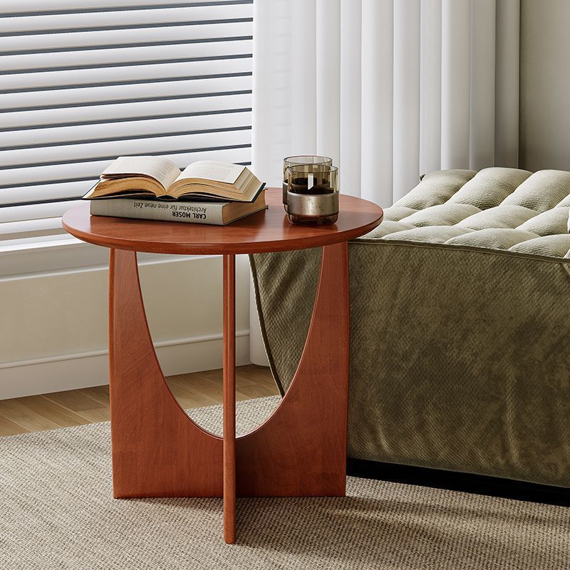 Modern Minimalist Round Solid Wood End Table 1-Tier For Living Room