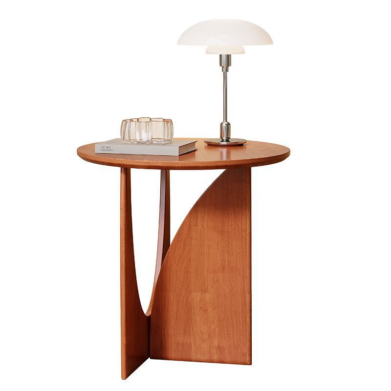 Modern Minimalist Round Solid Wood End Table 1-Tier For Living Room
