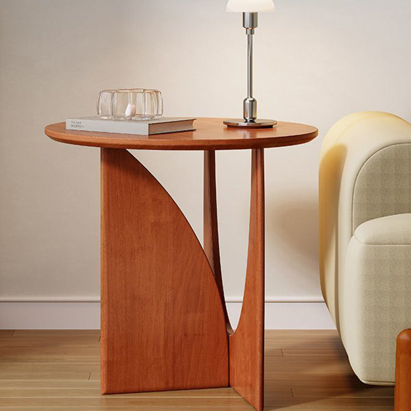 Modern Minimalist Round Solid Wood End Table 1-Tier For Living Room