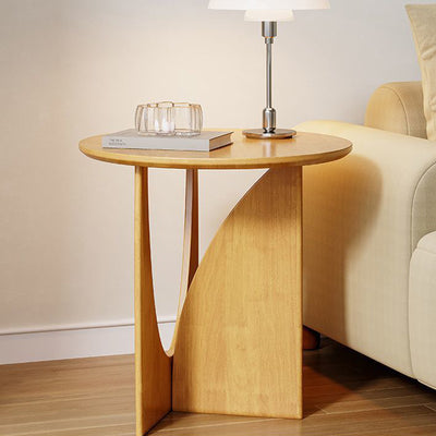 Modern Minimalist Round Solid Wood End Table 1-Tier For Living Room